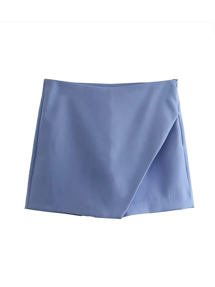 New Women Fashion Candy Color Asymmetrical Shorts Skirts Lady Zipper Fly Pockets Hot Shorts Chic Pantalone