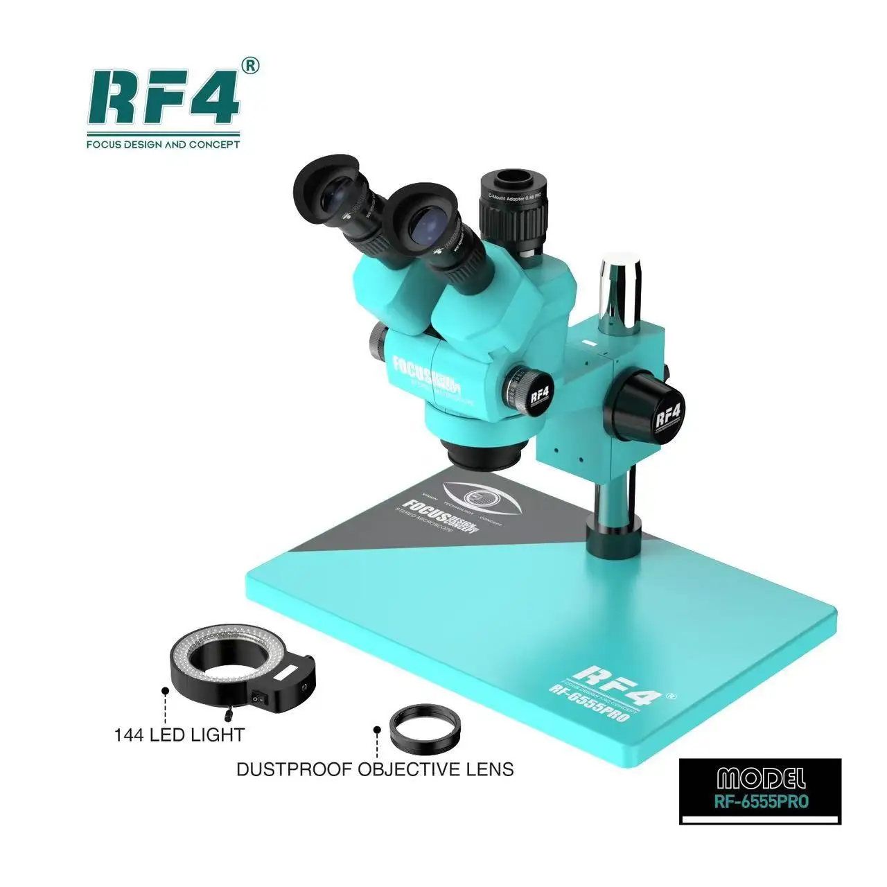

RF4 high power microscope, mobile phone main board maintenance high definition microscope 7-50X double arm continuous