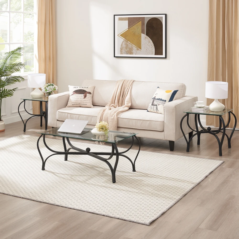 3-Piece retangular Coffee Table Set, Decoração Coffee Table, 2 Mesas Square End, Universal Projetado Mesa de Café