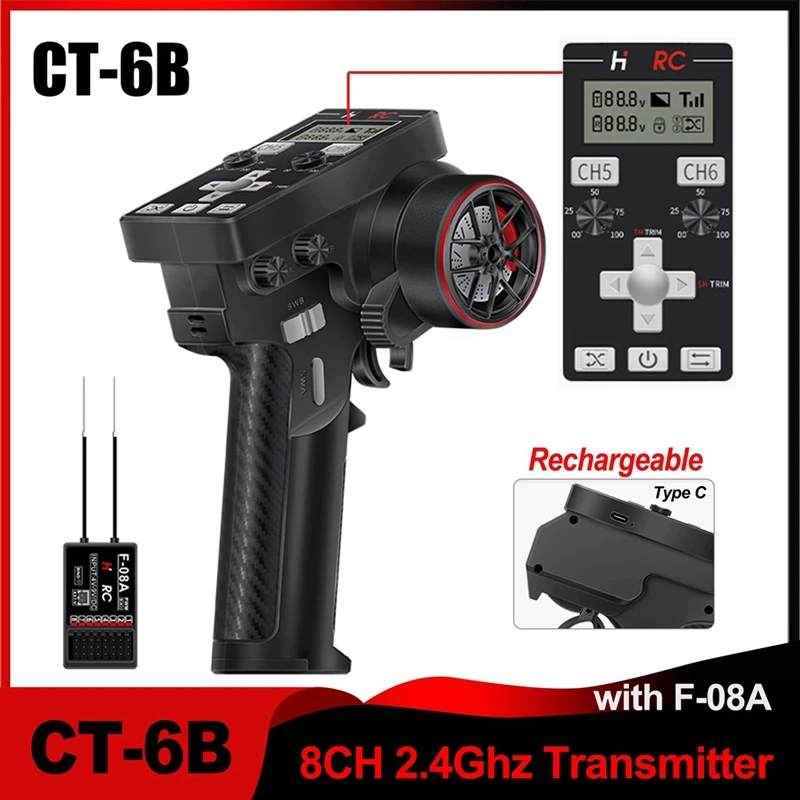 CT-6B 8CH Transmitter Remote Control 2.4Ghz RC Transmitter With F-08A 8 Channel PWM Receiver Gyro For RC Car Boat Tank