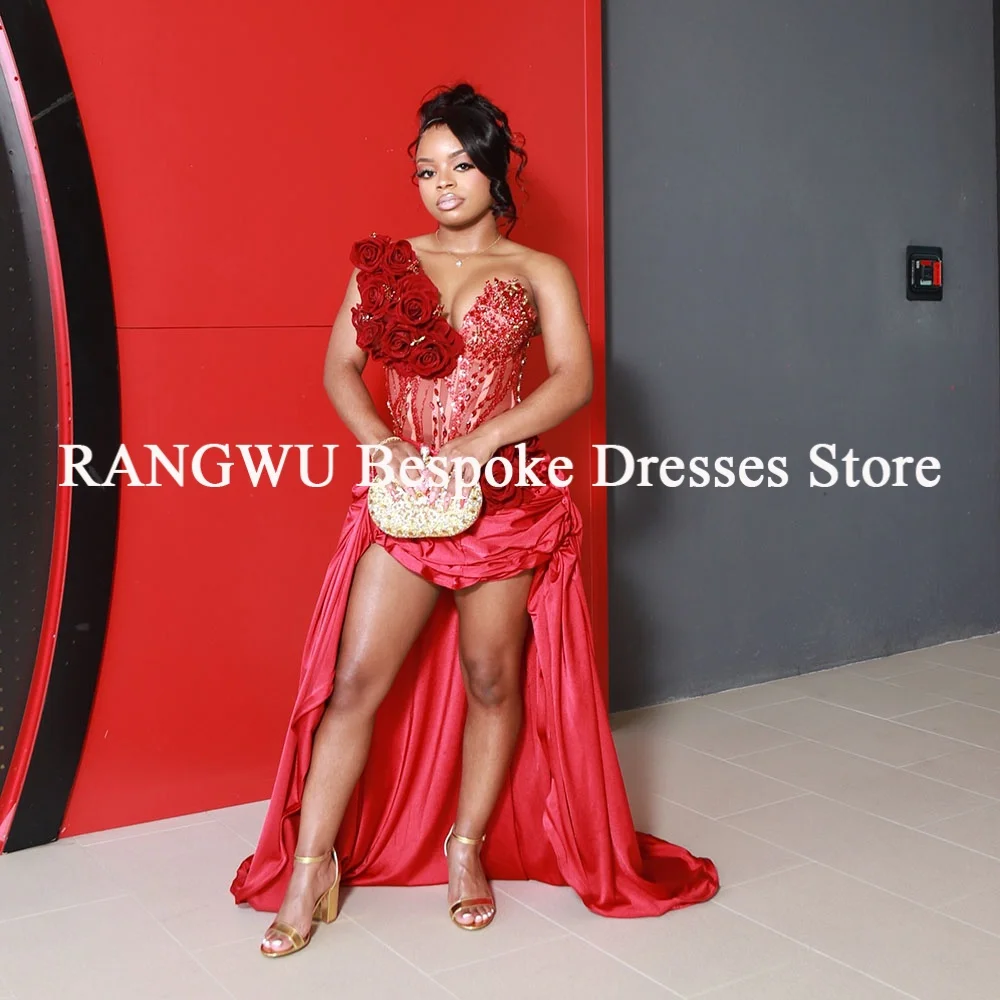 Sexy Glitter Red Prom Dresses Hi Low Sequined A Line Slit Evening Gown Birthday Party Gala Dress Customized