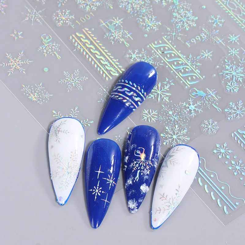1PCS 3D Laser Snowflake Snowman Nail Stickers Winter Christmas Nail Art Decoration Gold Silver Christmas Tree Nail Art Stickers - 3