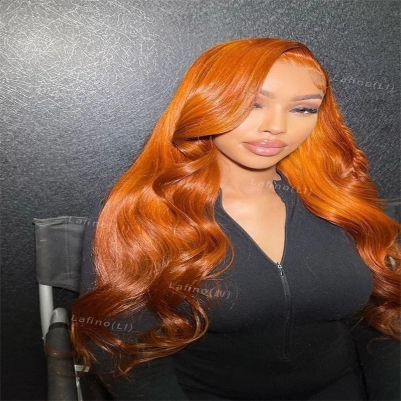 30 Inch Hd Transparent 13x6 Ginger Body Wave Lace Front Wig 350 Orange Color 13X4 Lace Frontal Human Hair Wig For Women Prepluck