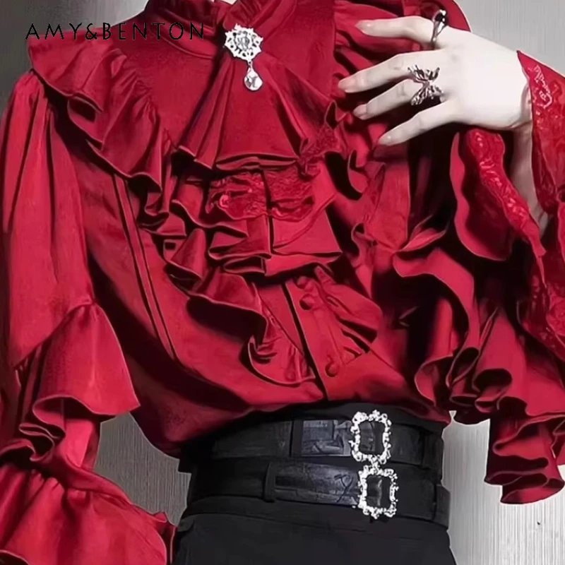 

Женская блузка с длинным рукавом в стиле Лолита, весна-осень 2026, готическая, однотонная, с рукавами «летучая мышь», винтажная, универсальная