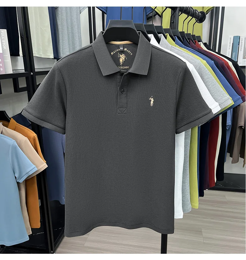 High-End 100% Baumwolle Kurzarm Polo Shirt Sommer Mode Luxus Marke Pony Stickerei T-Shirt Business Freizeit Golf Herrenkleidung – Detail 18