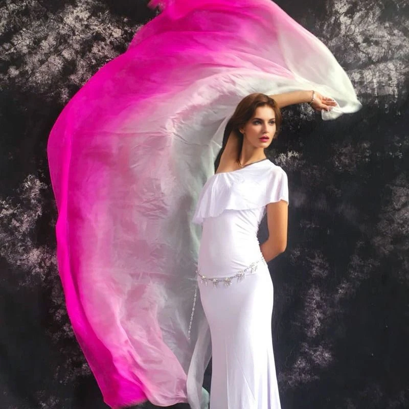 الحرير الرقص الشرقي الحجاب اليد مصبوغ التدرج خفيفة الوزن Dancewear وشاح الرقص التقليدي شالات العروض الدعائم 250x1140cm
