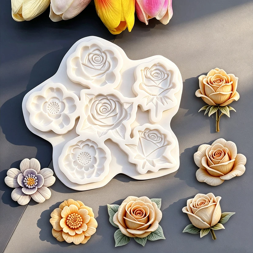 Rosen-Silikonform für Zuckerguss, Harzwerkzeuge, Schokoladen-Cupcake-Backform, Fondant-Kuchen-Dekorationswerkzeuge
