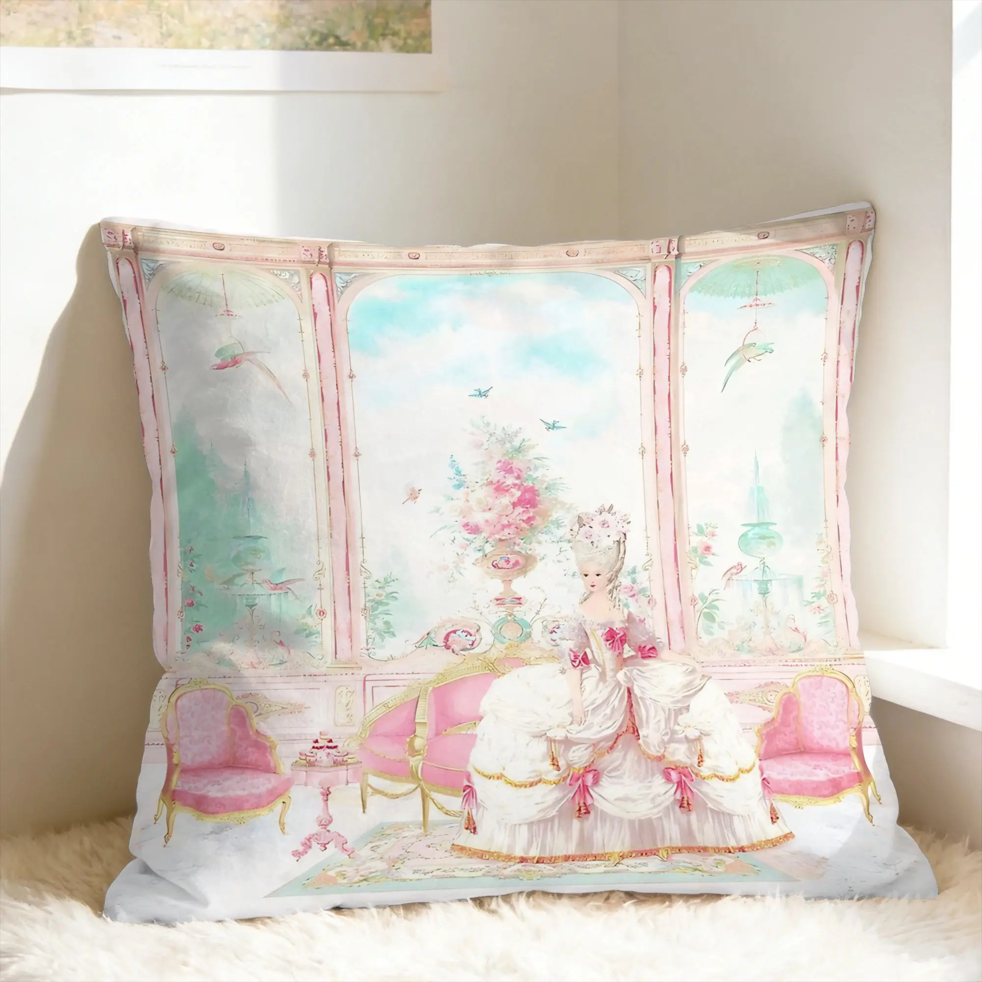 Pillow Cover Marie Antoinette Afternoon Tea In French Paris  Retro Trendy Pillow Case For Sofa Car Home Decor Pillowcases