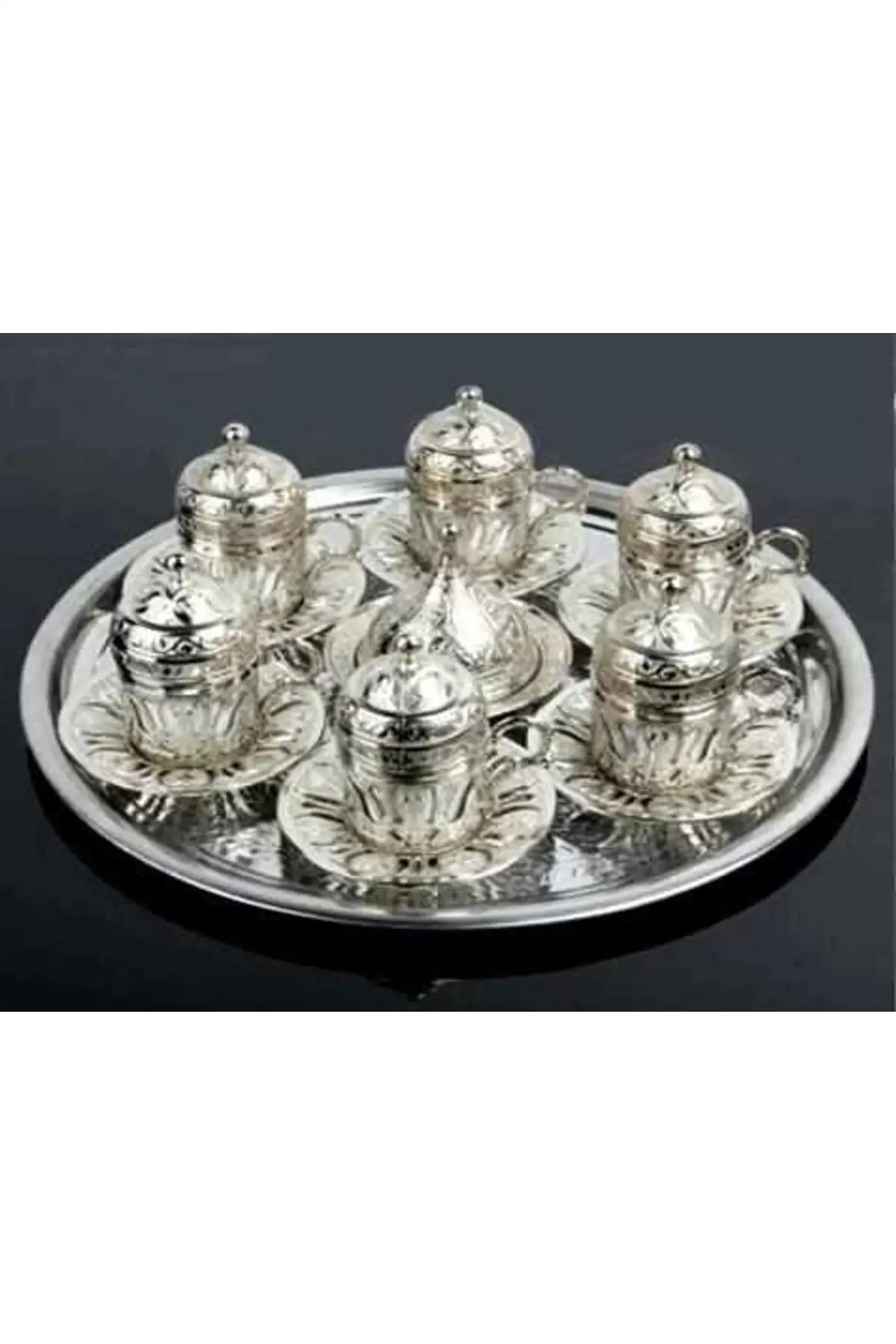 Turkish coffee set with ottoman motifs for 6 people-silver Cooper Luxury Cups