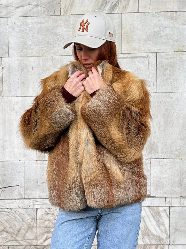 Luxury Short Faux Fox Fur Short Coat Women Fashion Full Sleeve Loose Warm Jackets Chic 2026 Lady Autumn Winter Street Outerwears