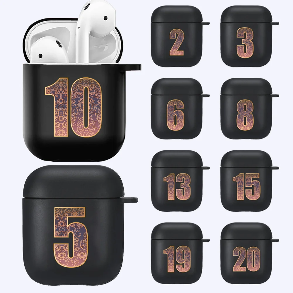 Earphone Case for Apple Airpods 1st/2nd Gen Dust-proof Black Soft Silicone Number Pattern Wireless Bluetooth Headphones Cover