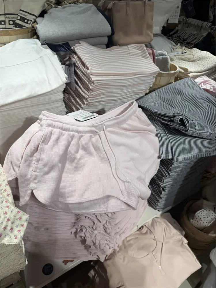 Pantaloncini sportivi Sweet Pink Waffle Donna Nuove tasche casual Coulisse Elastico a vita alta Pantaloni corti stile preppy carino Y2K