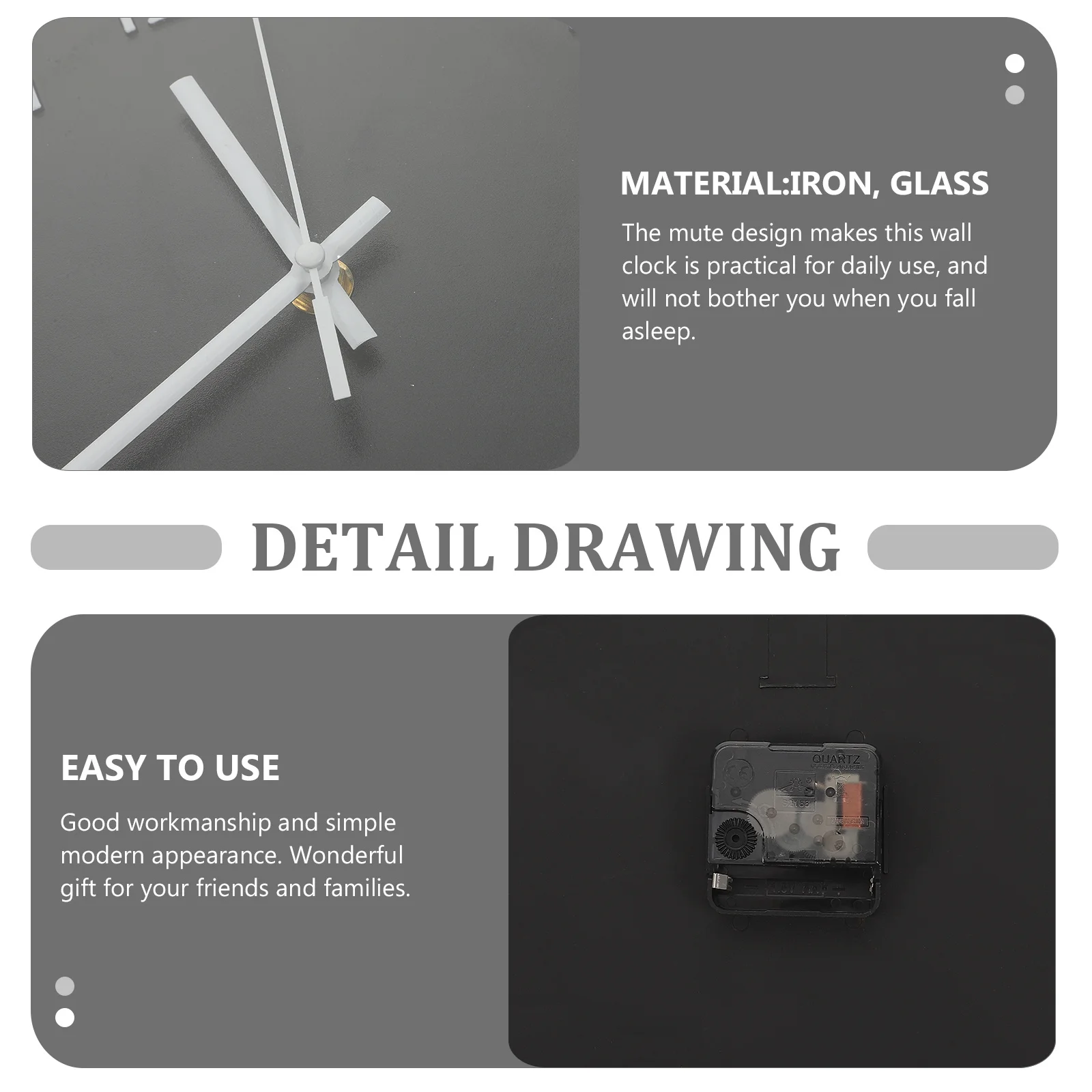 

Wall Silent Modern Round Analog Clock For Bedroom Living Room Office Decor Arabic Numerals Household Timepiece