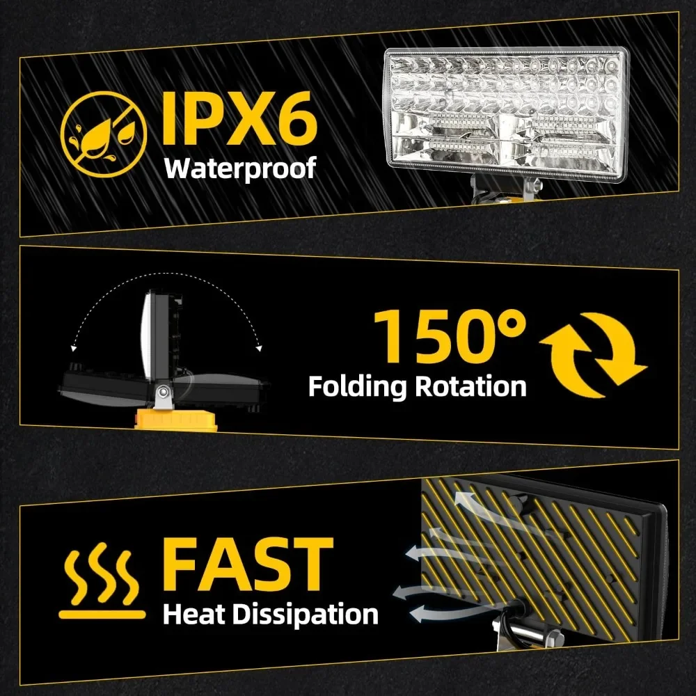 90W LED-Flutlicht-Arbeitsleuchte für DEWALT 18V 20V Akku, kabellose Großflächenlampe für Garage, Werkstatt, Baustelle, Wartungs- und Reparaturarbeiten – Detail 6