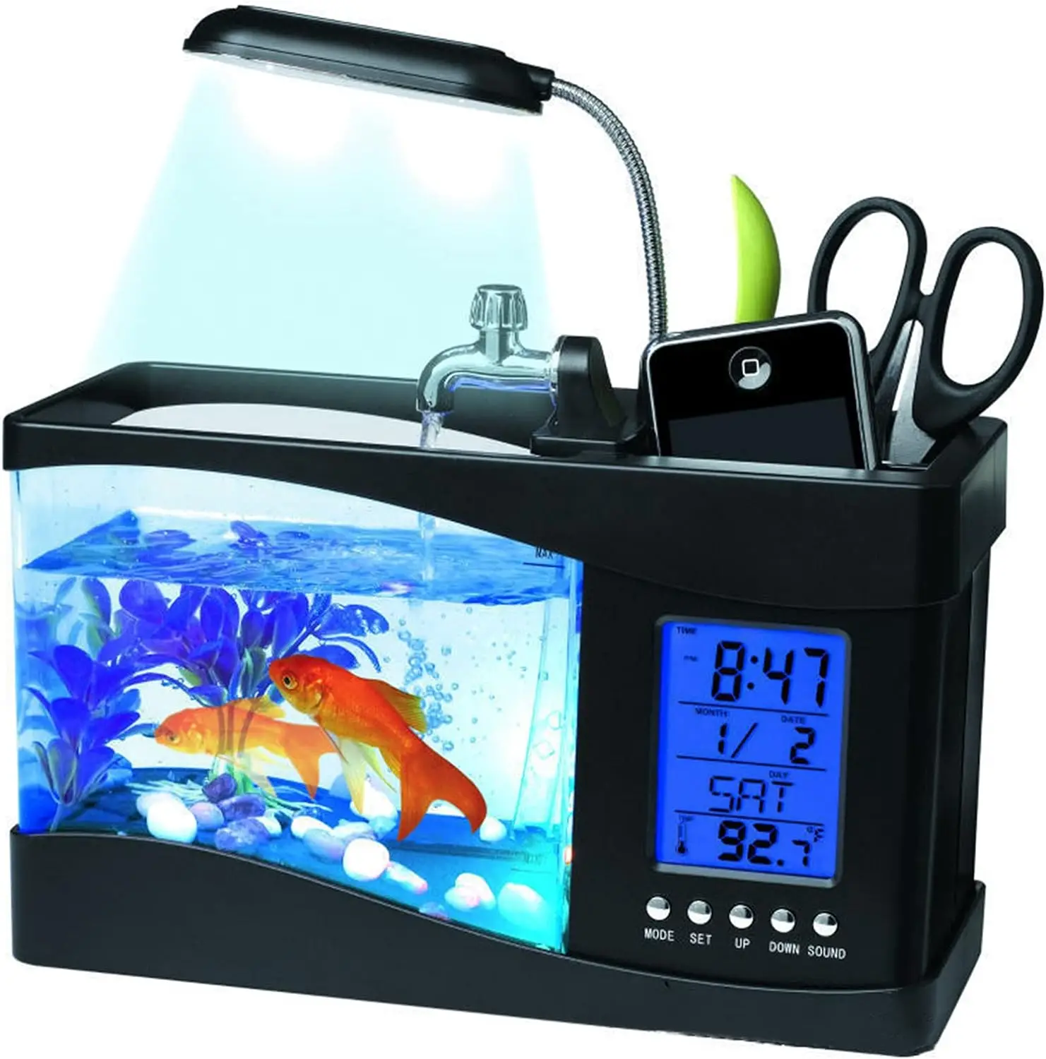 

Multifunctional USB LCD Display Desktop Aquarium Fish Tank LED Light Lamp with Calender Alarm Clock PenHolder Aquarium Substrate