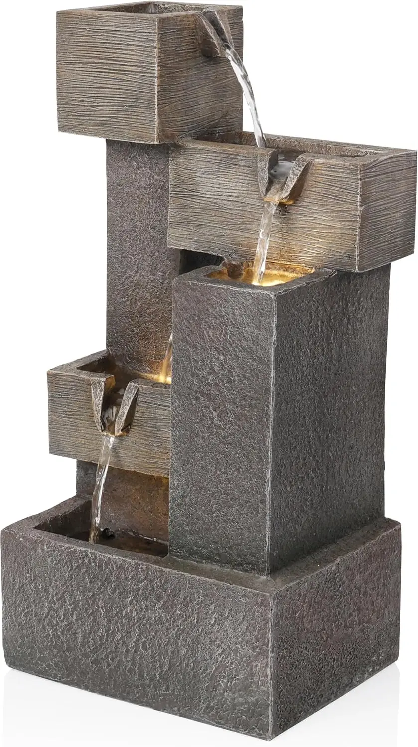 

ZDQ110 Indoor/Outdoor Floor Multi-Tier Fountain w/LED Lights, Cascading Garden Water Fountain, 19" H, Gray