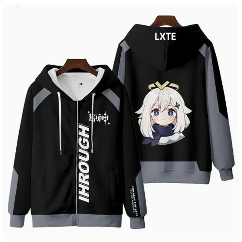 Anime Genshin Impact 3D Print Zip Up Women/Men Hoodie Sweatshirt Streetwear Hip Hop Zipper Hooded Jacket Paimon Cosplay Costume