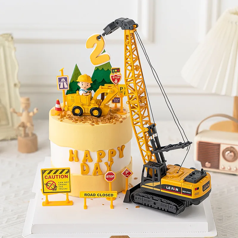 Baumaschinen-Kuchenaufsatz: Bagger, Kräne, Bulldozer für Jungen, 1. Geburtstag, Party-Thema, Kuchendekoration, Zubehör – Detail 5