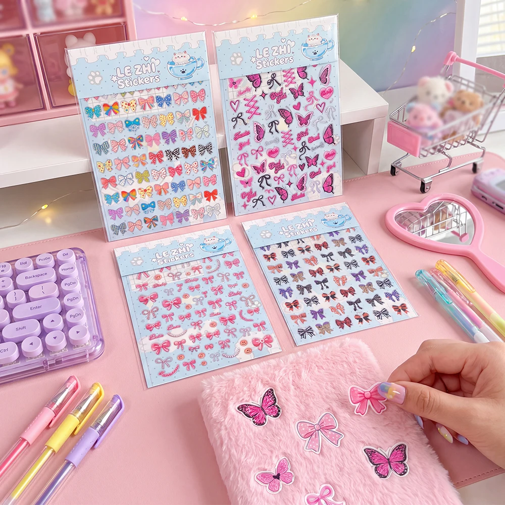LEZHI Cute Puffy Sticker Sheet 3D Alphabet Letter Number Butterfly Bowknot Kawaii Decals For Journal Scrapbooking Phone DIY Gift