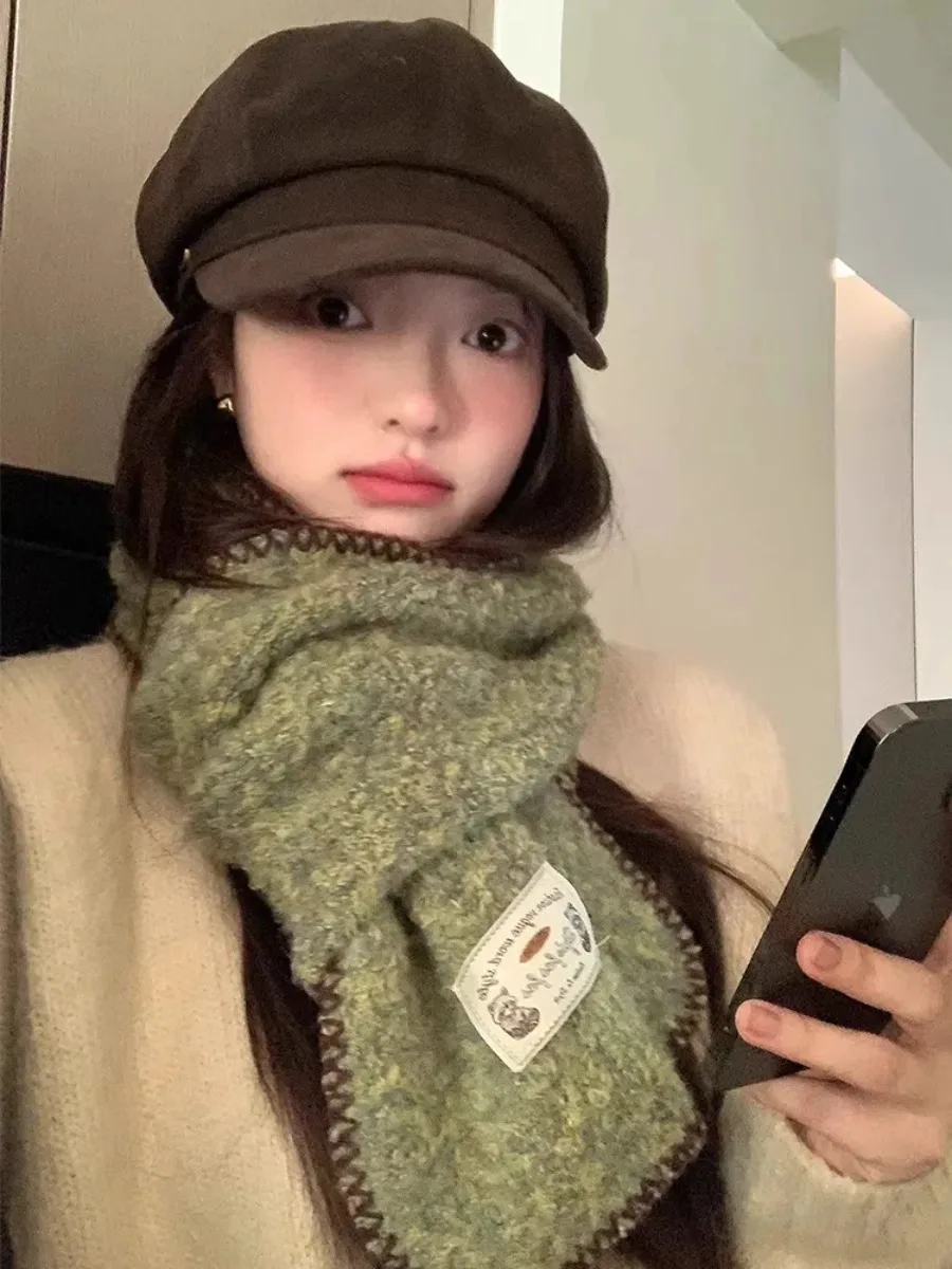 

Корейская версия атмосферы с небольшим шарфом, женский новый осенне-зимний теплый мягкий восковой воротник с зеленым воротником