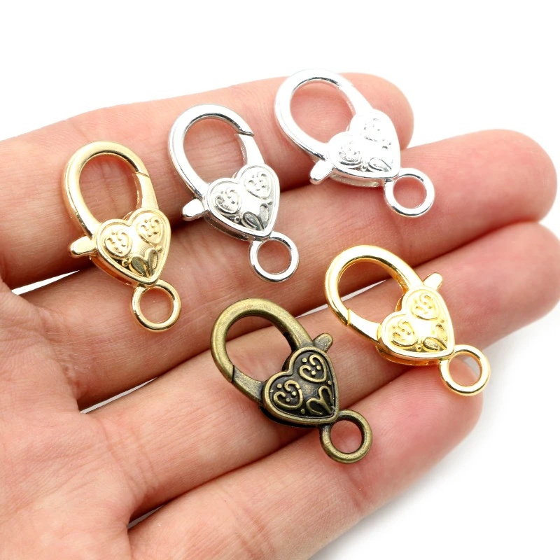 10pcs 26x19mm Gold Silver Plated Colorful Heart Jewelry Findings,Lobster Clasp Hooks for Necklace Bracelet Chain DIY Making
