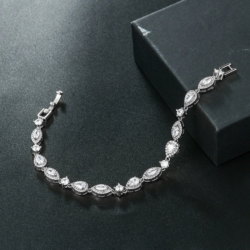 WEIMANJINGDIAN Brand Sparkly Halo Marquise and Pear Cut Cubic Zirconia Wedding Bridal Tennis Bracelet