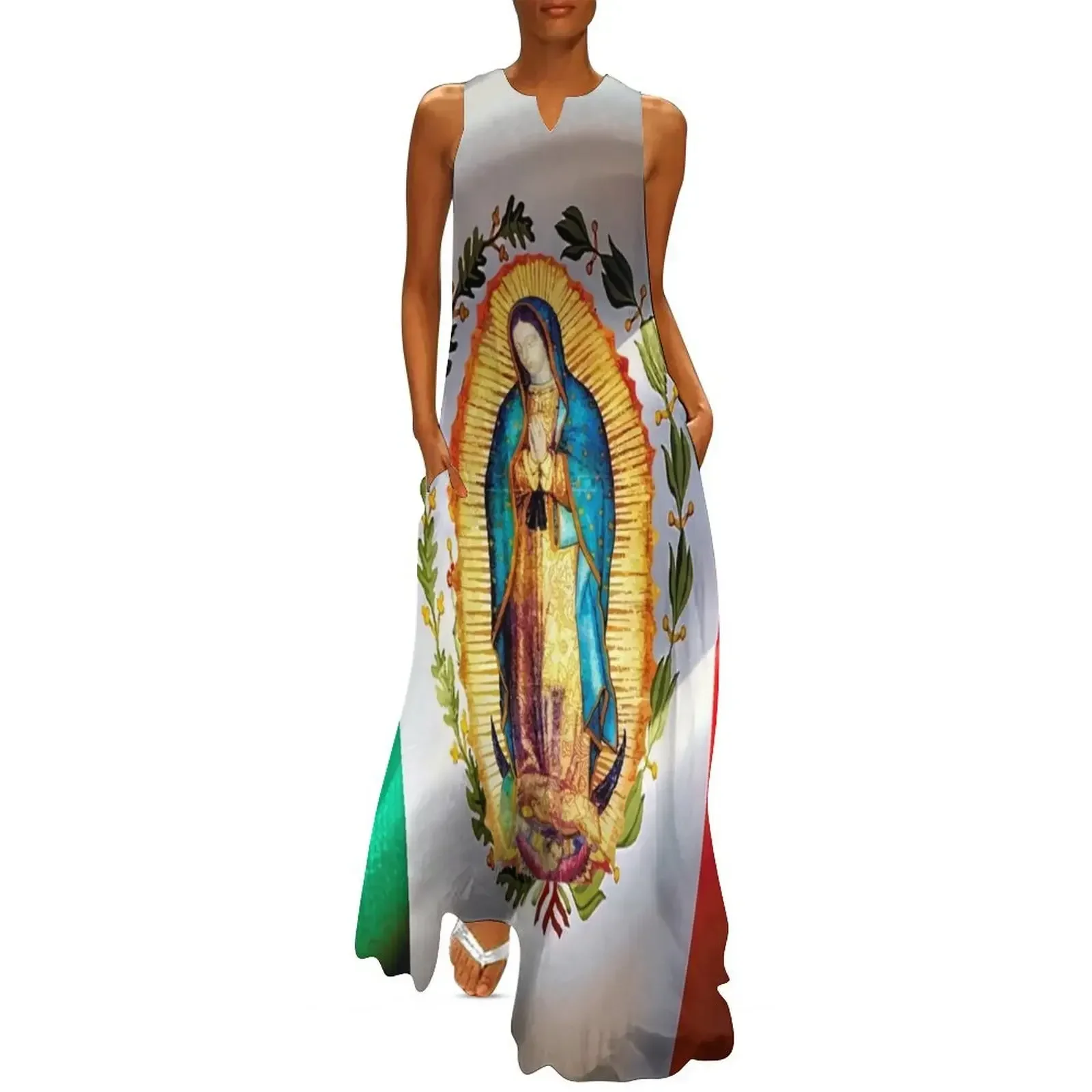 

Our Lady of Guadalupe Mexican Virgin Mary Mexican Flag Mexico Catholic Long Dress dress women summer Dress