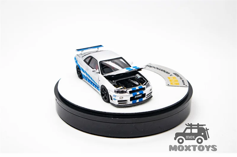 PGM x One model 1:64 GTR R34 Z-TUNE Silver Blue Limited999 Diecast Model Car