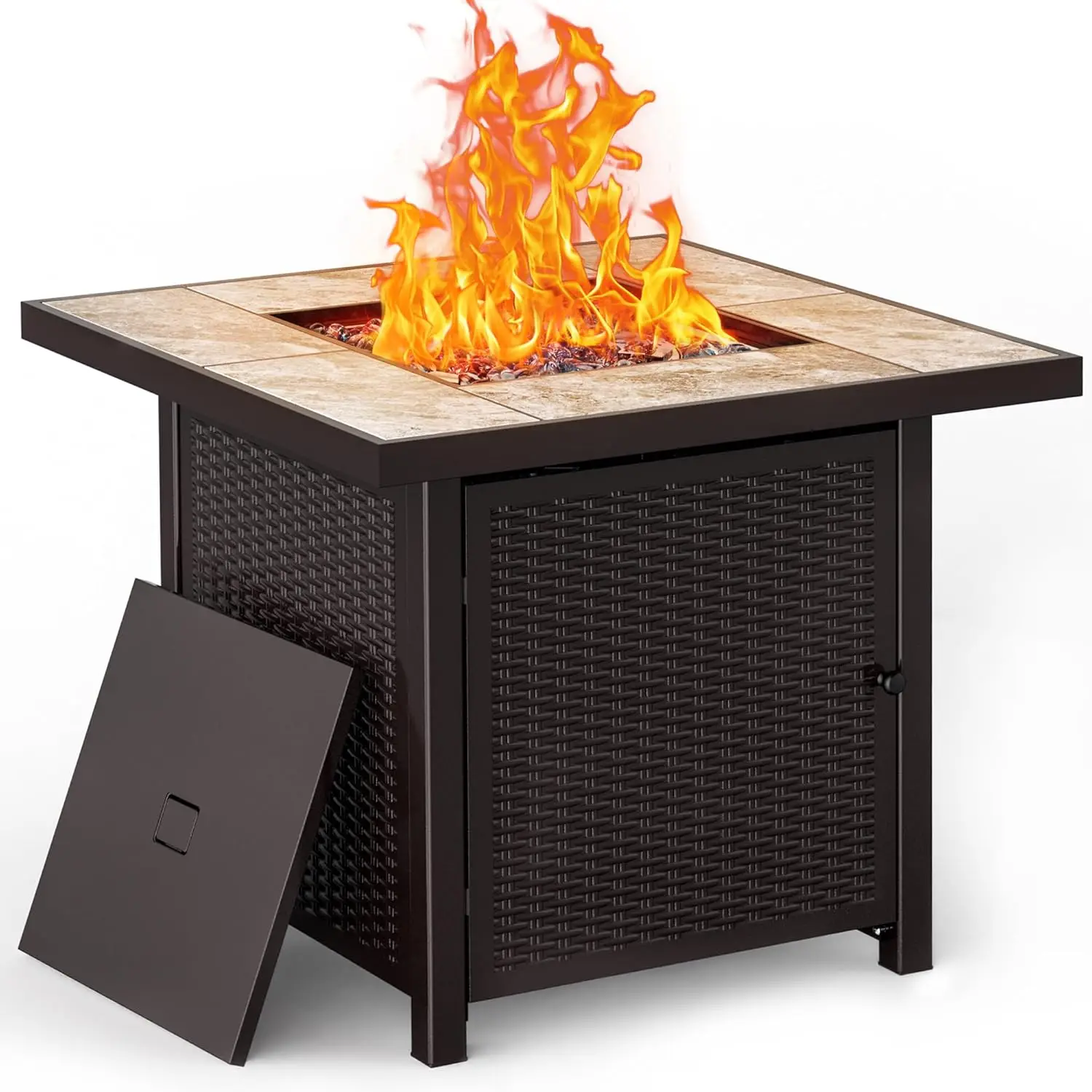 Outdoor Propane Gas Fire Pit Table - 50,000 BTU, 32-inch, Square, Brown, Ideal for Outside Use
