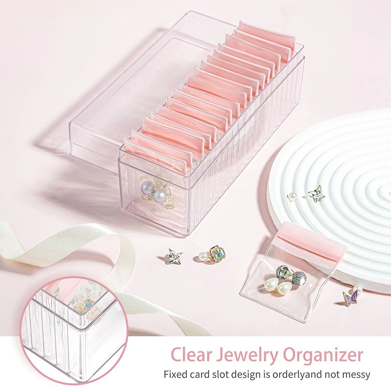 

Anti-Oxidation Jewelry Organizer Box With 20 Portable Anti Tarnish Jewelry Bags Clear Storage Bags For Earrings Rings Storage