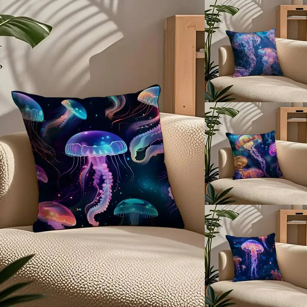 

Beautiful Marine Life Jellyfish Pillow Case Comfort Sofa Bed Silky elegant Invisible zipper Custom Decorative cushion cover
