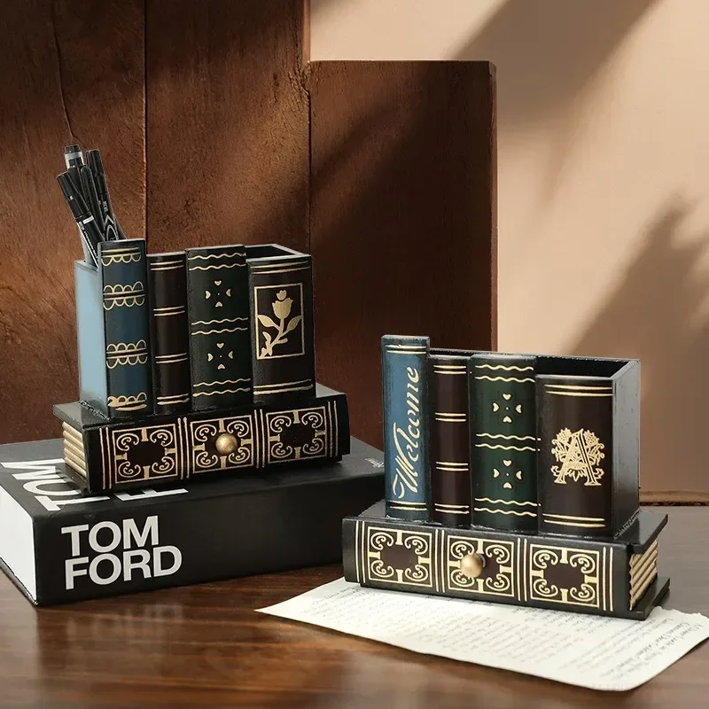 

European Retro Creative Pen Holder Storage Ornament Desk Household Small Items Home Entrance Study Decoration Desktop