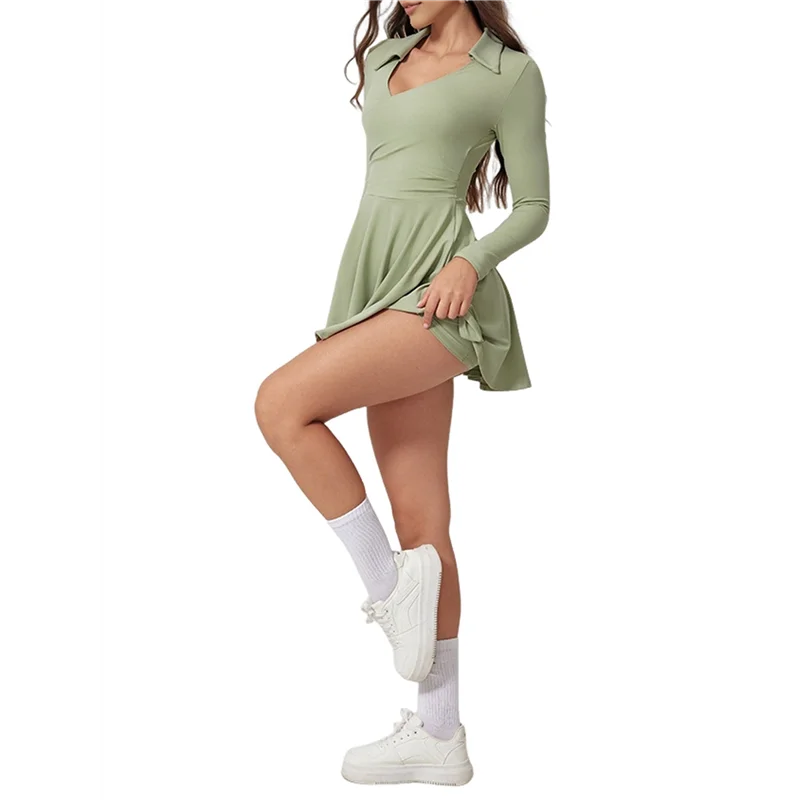 

ABP-Женское платье для гольфа и тенниса, спортивное платье для фитнеса, шорты с длинными рукавами и карманами