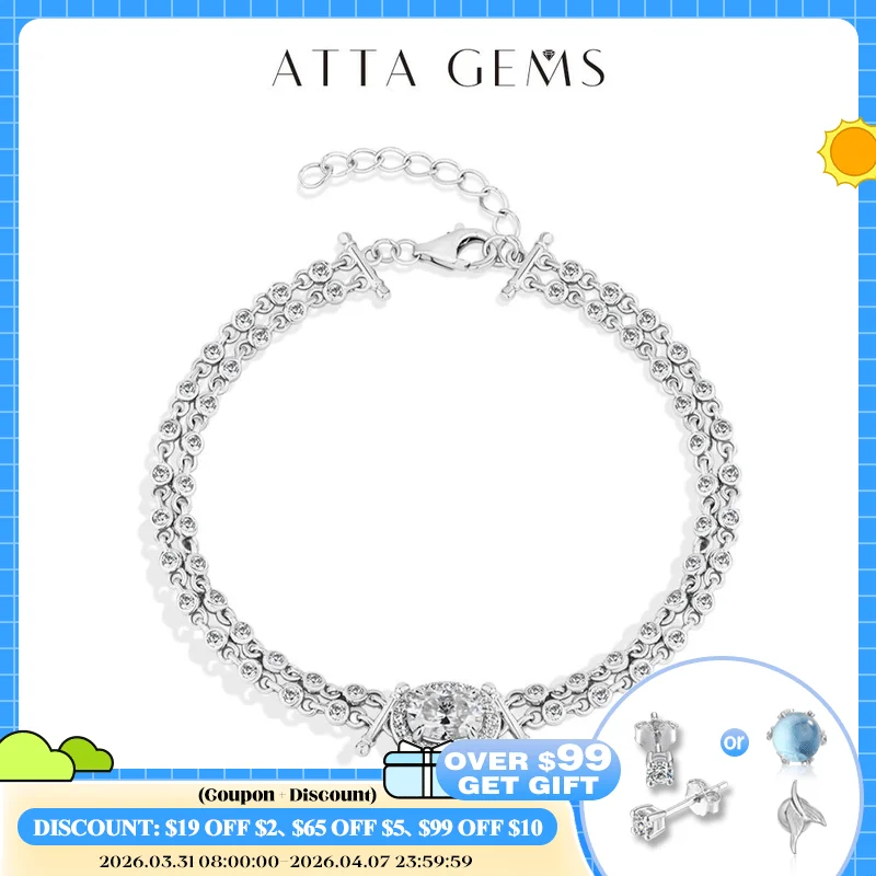 

ATTAGEMS Oval Cut 1ct Moissanite Women’s Bracelets 925 Sterling Silver Adjustable Bracelet Top Quality Engagement Party Jewelry