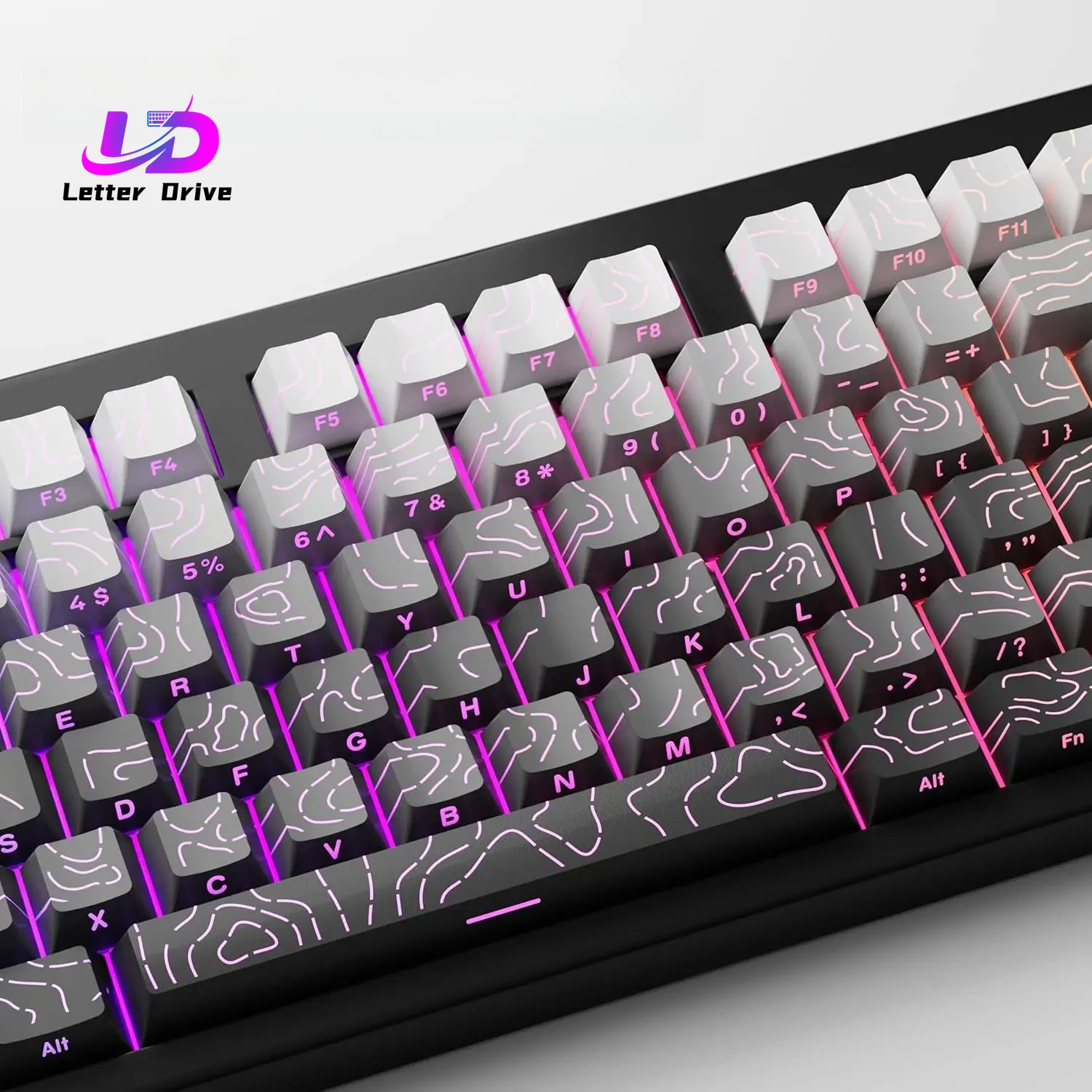 Contour Line Side Engraved Transparent PBT Cherry Contour Keyboard Cap Suitable for Gaming Mechanical Keyboard 61/68/75/84/104
