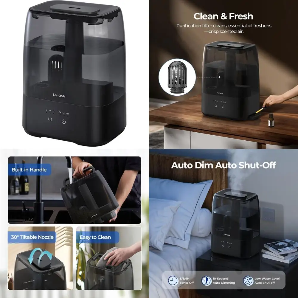 

Увлажнитель воздуха с холодным туманом для больших помещений, 4.0 л, 40 часов работы, ультратихая работа, таймер на 9 часов, поддон для ароматизаторов, для дома и растений