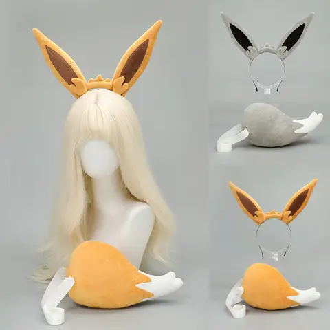 Eevee Cosplay Ears Hair Hoops Fox Tail Cosplay Props Eevee Ears Hairband Furry Tails Costume Accessories
