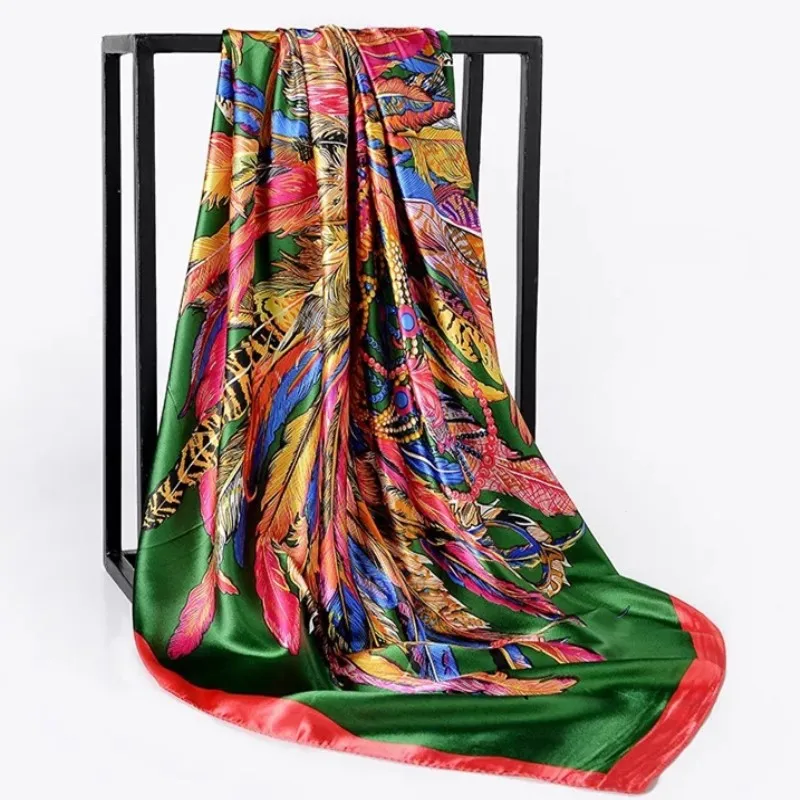 2024 popular Silk Scarves Fashion New Bohemian Cashew Slicing Ladies Simulation Silk Scarf 90X90CM Square Scarf Muslim Headscarf