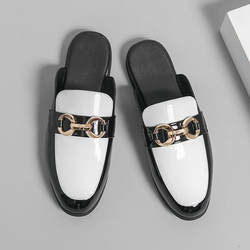 Couple Leather Black Men's Half Shoes for Men Women Party Shoes Casual Designer Shoes Fashion Loafers Luxury Slippers New Summer