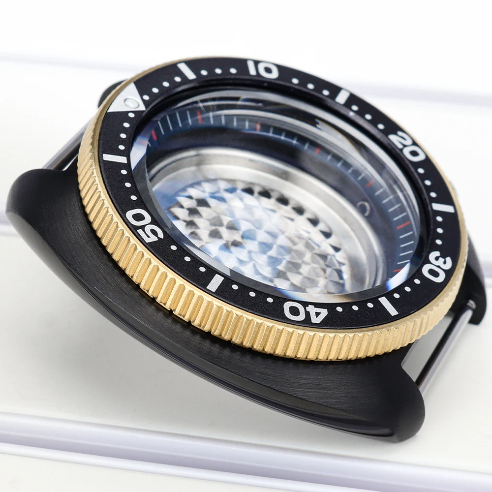 Uhrengehäuse 44mm Diver Schwarz Gold Montage-Uhrenteile AR Saphir für NH35 NH36 6105 Turtle Abalone mit Zifferblattring 4.1 Uhr – Detail 6