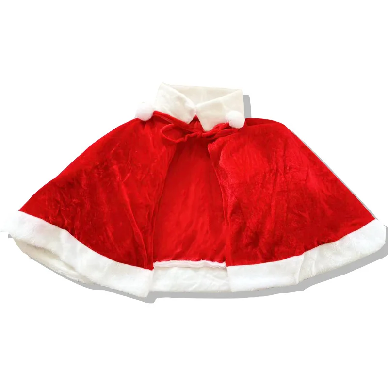 Kids Christmas Mrs Santa Hat Red Velvet Shawl Santa Claus Cloak Cape For Girls