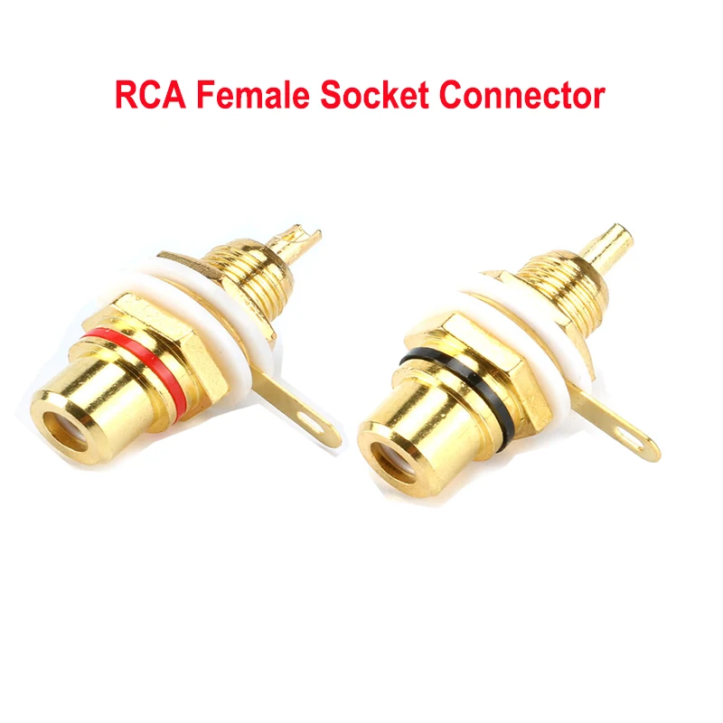 2PCS AV Plug RCA Female Plug Jack Audio Socket  Gold Plated Amplifier Chassis Phono Connector With Nut Solder Cup  Red / Black