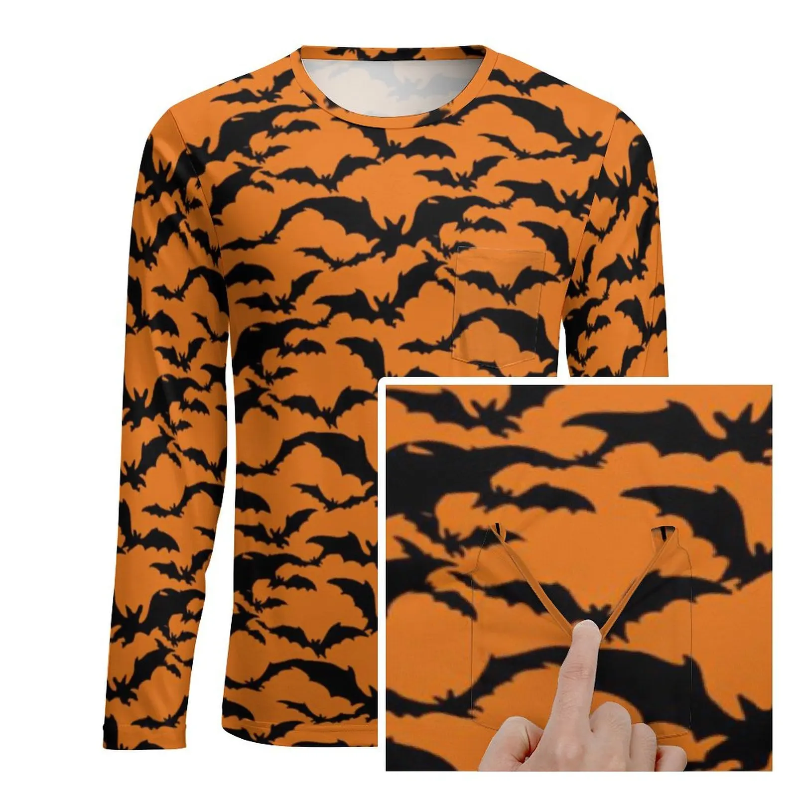 Halloween Bats T Shirt Animal Print Mens Cool T-Shirts Spring Custom Tee Shirt Long Sleeve Essential Big Size Gift