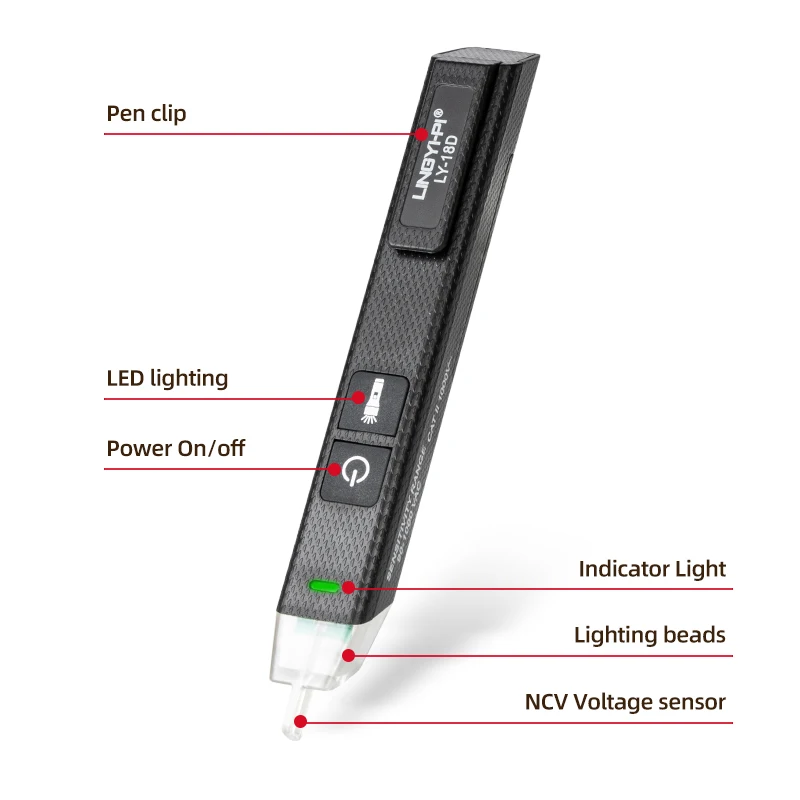 Berührungsloser Spannungsprüfer, Spannungsdetektor, Stromkreistester, Bereichsspannung 12 V–1000 V, Live-Drahttester mit Alarm und Taschenlampe