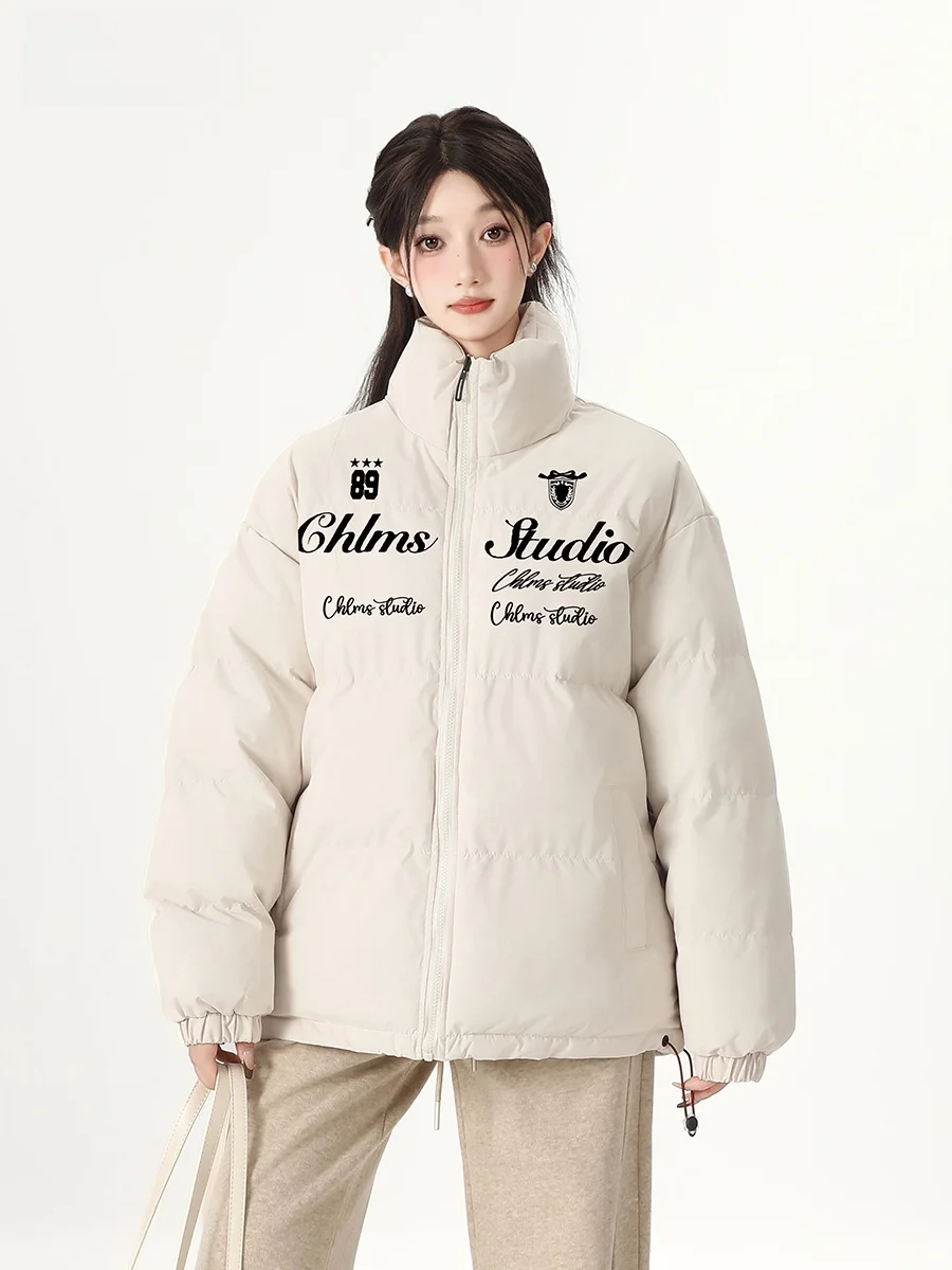 

Trendy American Thiened Cotton Jaet Women's Warmth Personali Simple Winter Outerwear Faionable Long Sve Zipper