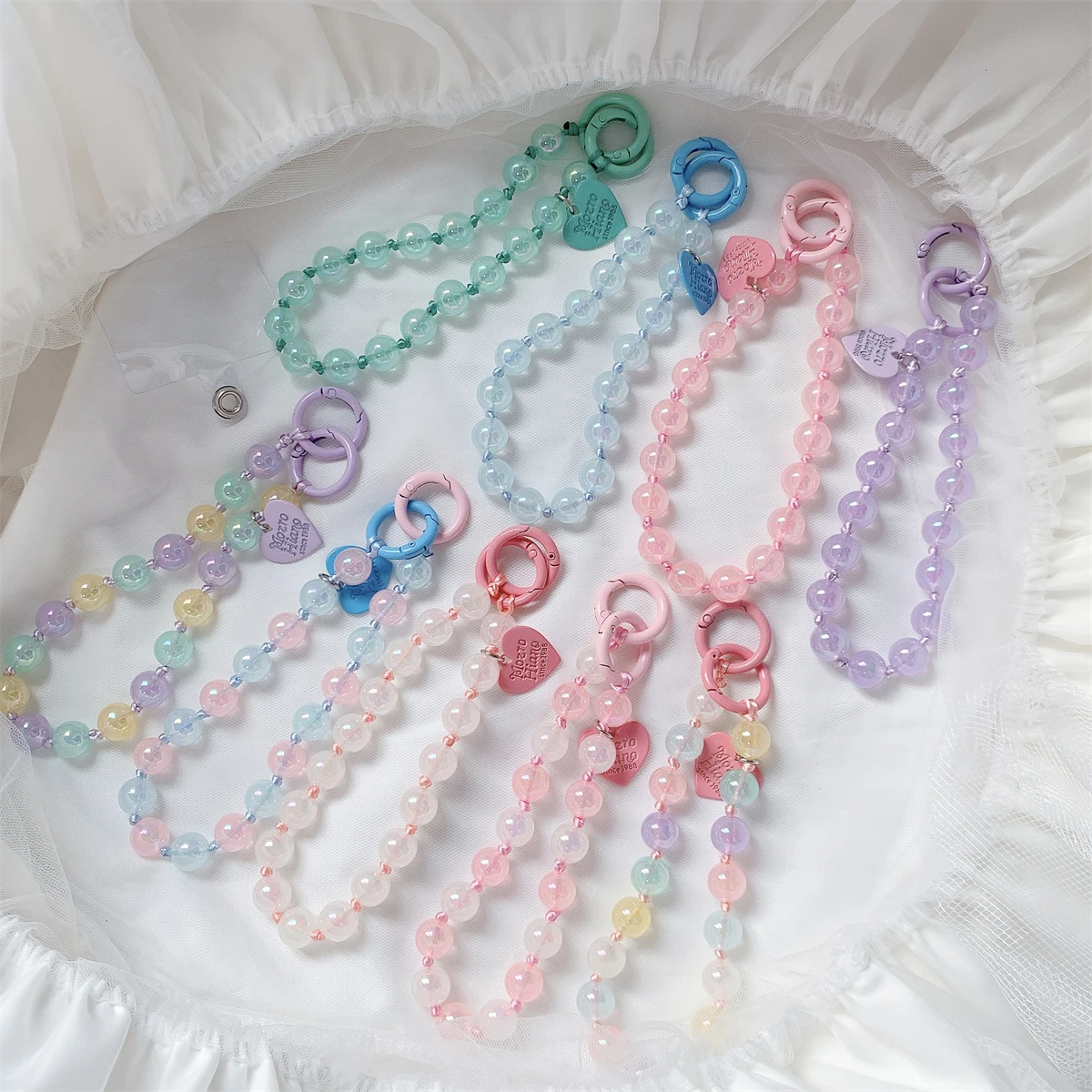 Durchsichtiges Telefon-Lanyard, kurzes Armband, Liebesherz, handgefertigte Perlen, Armband, Anhänger, Lanyard, breites Handgelenkband, Anti-Loss-Lanyard