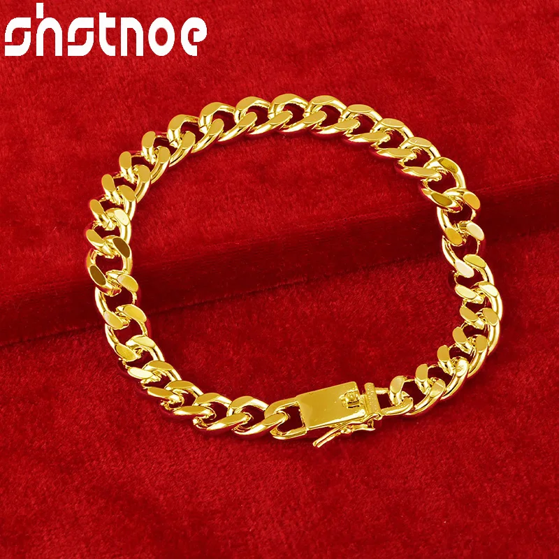 

SHSTONE 24K Gold 8mm Cuban Chain Hip Hop Men Cuba Bracelets For Woman Party Wedding Engagement Christmas Fashion Jewelry