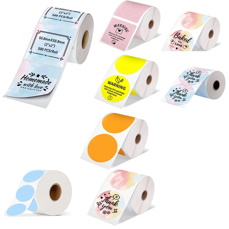 Shipping Label Printer Label Sticker Round Label Square Label DIY Logo Design 2X2 Mixed Dyeing 750Pcs Durable Easy To Use