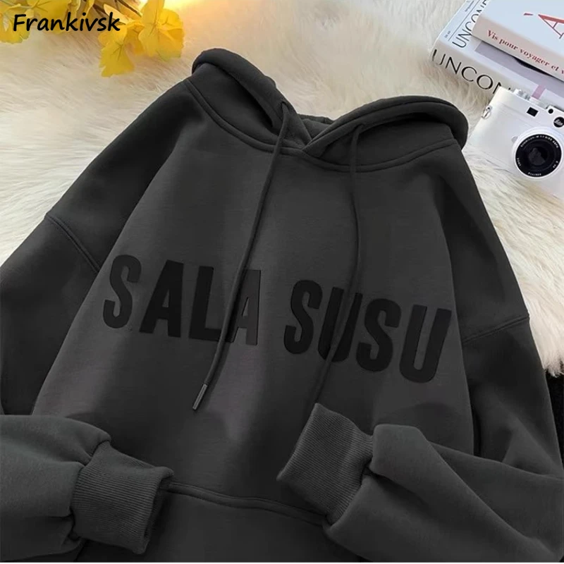 

Solid Hoodies Women Thicker Loose Japanese Style Autumn Harajuku Slouchy High Street Hip Hop Simple All-match Stylish Daily