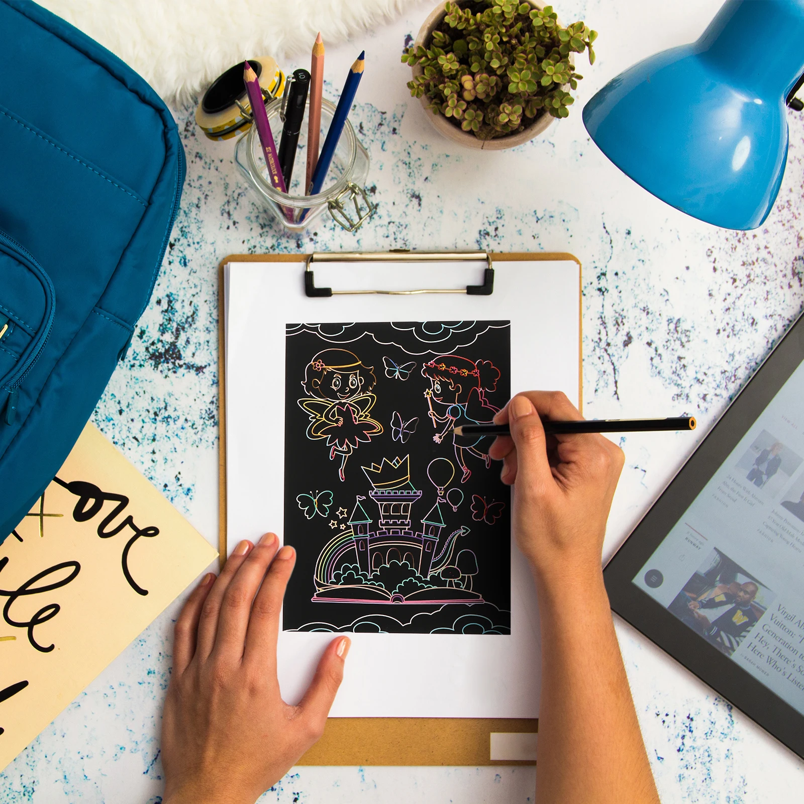 

1 Set Scratch Paper Diy Scratch Off Cards Scraping Painting Set For Kids Premium Creative Art Craft Safe Graffiti Tool Party